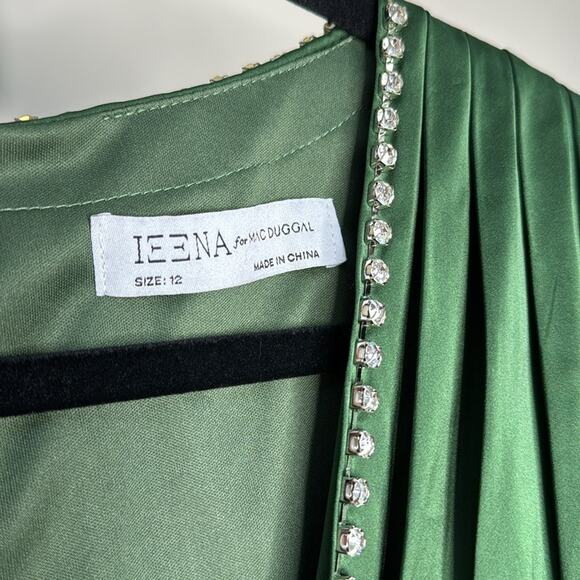 NWT IEENA for MAC DUGGAL 55702 Emerald Green Rhinestone Trim Puff Sleeve Gown - Picture 4 of 13
